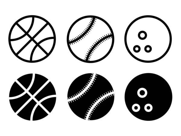 Sports Balls Minimal Modern Style Icons Located White Black Backgrounds — Vettoriale Stock