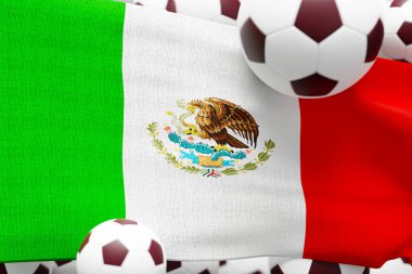 Mexico Flag with Ball. Football 2022 Minimal 3D Render Illustration.