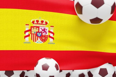 Spain Flag with Ball. Football 2022 Minimal 3D Render Illustration.