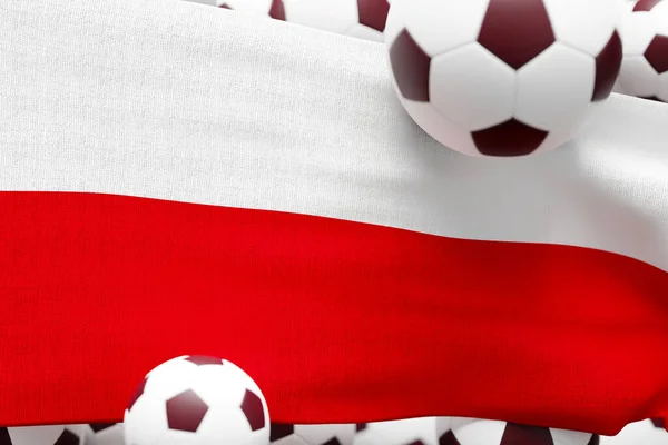 Poland Flag with Ball. Football 2022 Minimal 3D Render Illustration.