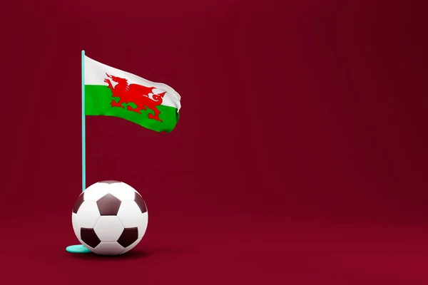 Wales Flag Ball Football 2022 Minimal Render Illustration — Stockfoto