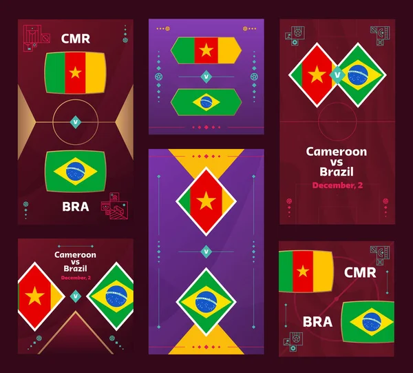 Cameroon Brazil Match World Football 2022 Vertical Square Banner Set —  Vetores de Stock