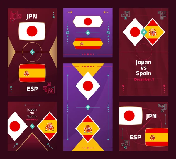 Japan Spain Match World Football 2022 Vertical Square Banner Set — Stockvector