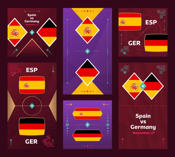 Spain Germany Match World Football 2022 Vertical Square Banner Set — 图库矢量图片