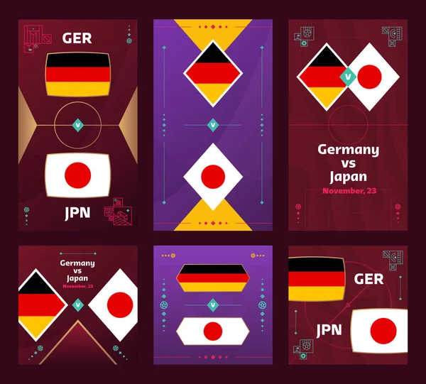 Germany Japan Match World Football 2022 Vertical Square Banner Set — Stock Vector