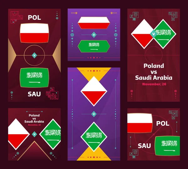 Poland Saudi Arabia Match World Football 2022 Vertical Square Banner — Image vectorielle