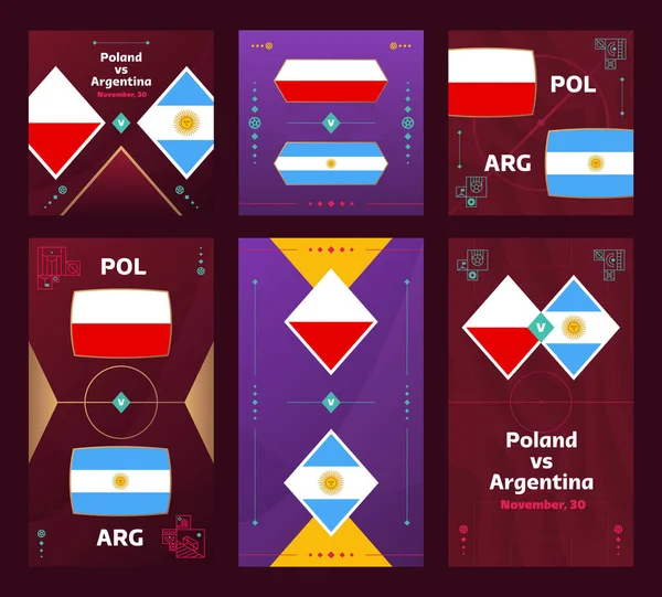 Poland Argentina Match World Football 2022 Vertical Square Banner Set — Stockový vektor