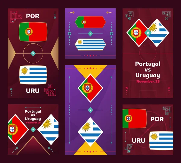 Portugal Uruguay Match World Football 2022 Vertical Square Banner Set —  Vetores de Stock