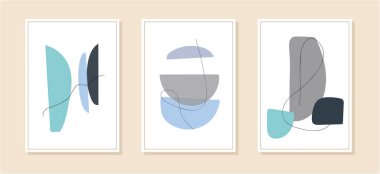 Set of minimalist geometric art posters. Contemporary design posters template with primitive shapes elements. Modern contemporary creative trendy abstract templates vector illustration..