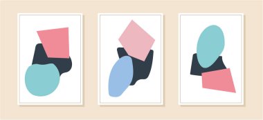 Set of minimalist geometric art posters. Contemporary design posters template with primitive shapes elements. Modern contemporary creative trendy abstract templates vector illustration..