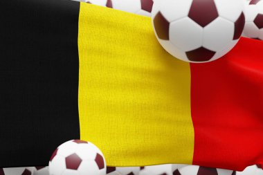 Belgium Flag with Ball. World Football 2022 Minimal 3D Render Illustration.