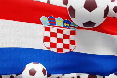 Croatia Flag with Ball. World Football 2022 Minimal 3D Render Illustration.