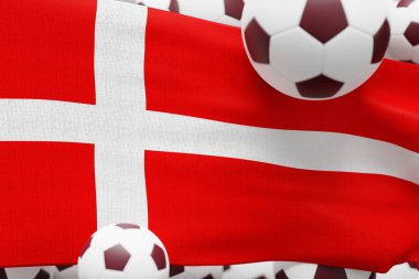 Denmark Flag with Ball. World Football 2022 Minimal 3D Render Illustration.