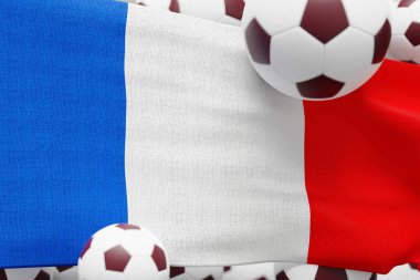 France Flag with Ball. World Football 2022 Minimal 3D Render Illustration.