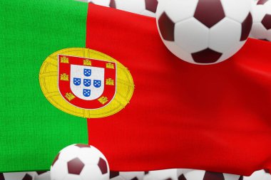 Portugal Flag with Ball. World Football 2022 Minimal 3D Render Illustration.