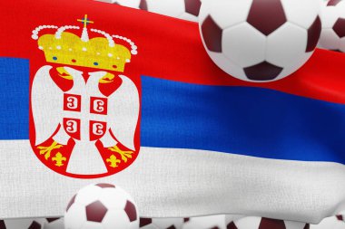 Serbia Flag with Ball. World Football 2022 Minimal 3D Render Illustration.