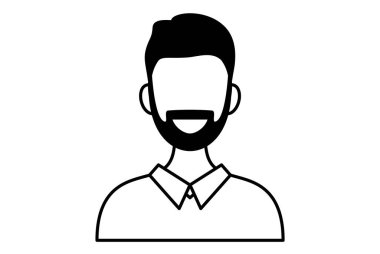Beyaz arkaplanda insan avatarı izole edilmiş çizgi simgesi. Profil resim simgesi. Gülümseyen genç bir adamın avatarı. Vektör çizimi. modaya uygun erkek karakter..