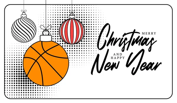 Рождественская Баскетбольная Открытка Модном Стиле Новым Годом Рождеством Христовым Набросок — стоковый вектор