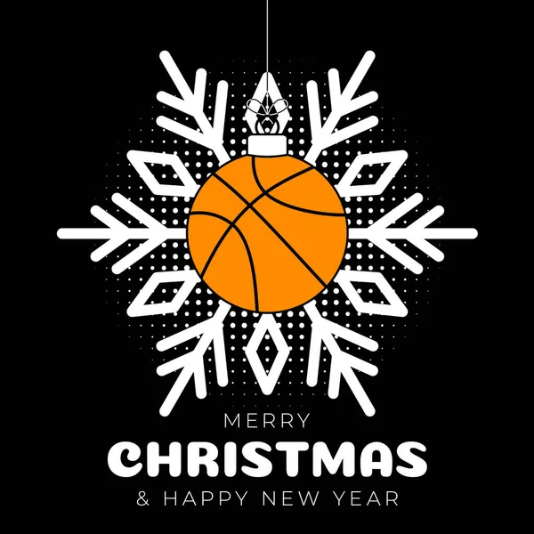 Vánoční Přání Basketbalu Veselé Vánoce Šťastný Nový Rok Obrys Styl — Stockový vektor