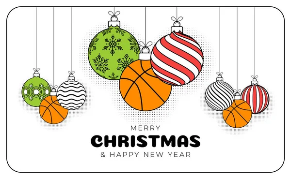 Рождественская Баскетбольная Открытка Модном Стиле Новым Годом Рождеством Христовым Набросок — стоковый вектор
