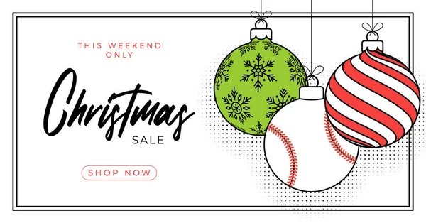 Carte Voeux Noël Baseball Dans Style Ligne Tendance Joyeux Noël — Image vectorielle