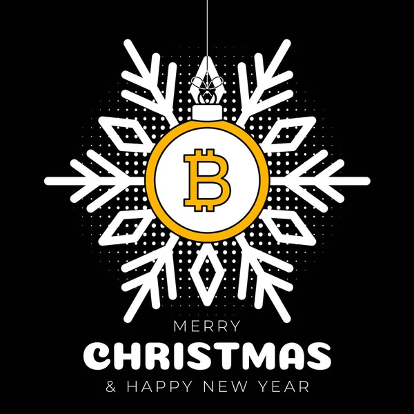 Tarjeta Felicitación Navidad Bitcoin Feliz Navidad Feliz Año Nuevo Esbozan — Vector de stock