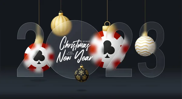 Poker Kumarhanesi 2023 Satış Afişi Tebrik Kartı Mutlu Noeller Mutlu — Stok Vektör