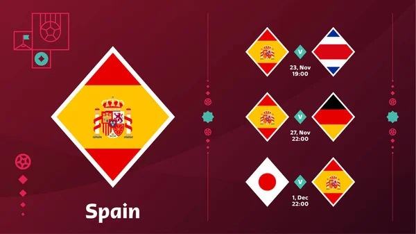 Španělský Národní Tým Rozvrh Zápasů Finálové Fázi Mistrovství Světa Fotbale2022 — Stockový vektor