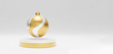 Noel arkaplanı ve ürün sergisi için podyum. 3D görüntüleme. beyaz arkaplan..