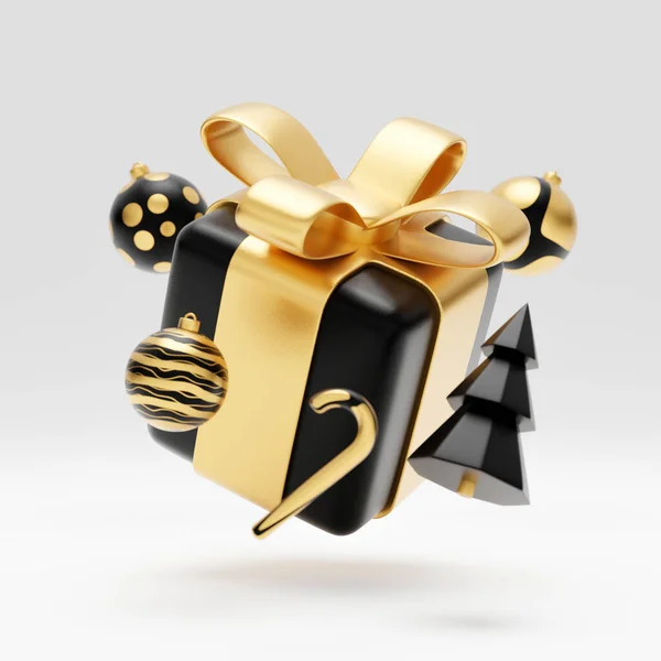 Новый Год Рождество Дизайн Реалистичные Подарки Коробка Елка Бал Конфеты — стоковое фото