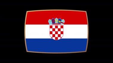 Hırvat bayrağı sunumu animasyon seti. 2022 Dünya Futbol Şampiyonası 'na katılan ülkenin bayrakları. Şeffaf arkaplanda alfa kanal 4k video animasyonu.
