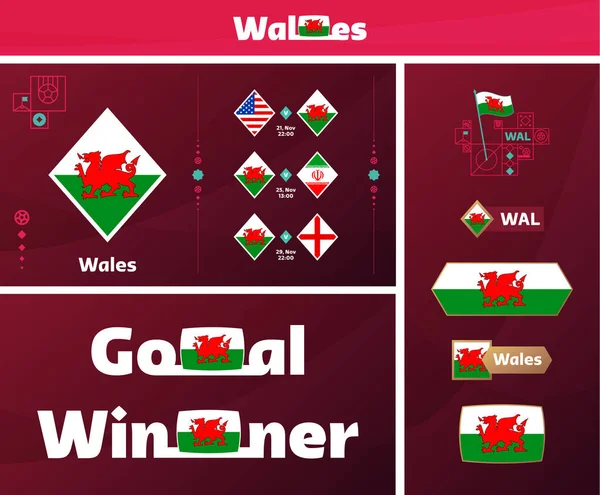 Wales Nationale Team Ontwerp Media Kit Grafische Collectie 2022 Wereld — Stockvector