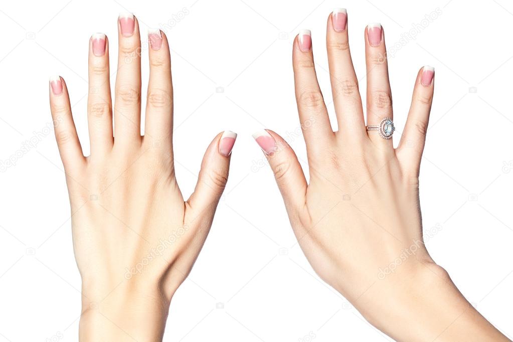 Beautiful female hands on a white background.