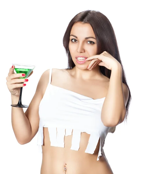 Girl with a green cocktail — Stock Photo, Image