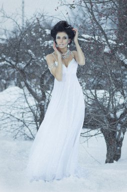 Bride standing in the snow. clipart