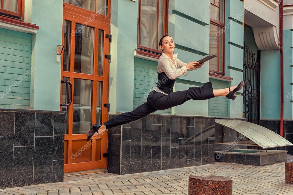 Courier woman hurries to carry documents to the office.