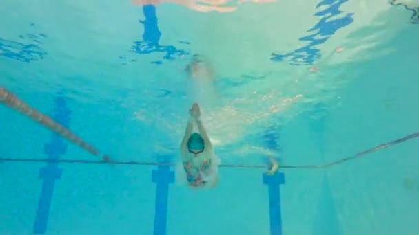 Underwater Picture Woman Swimmer Swimming Suit Workout Goggles Pool — Video