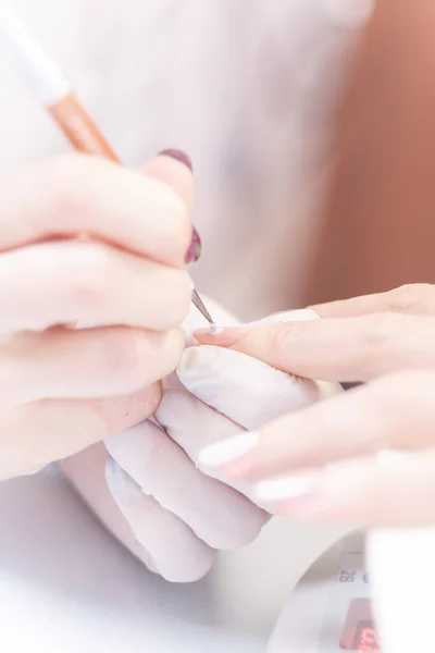 Manicurist Paints Client Manicure Art Varnishing Nail Manicure Beauty Procedure Stockfoto