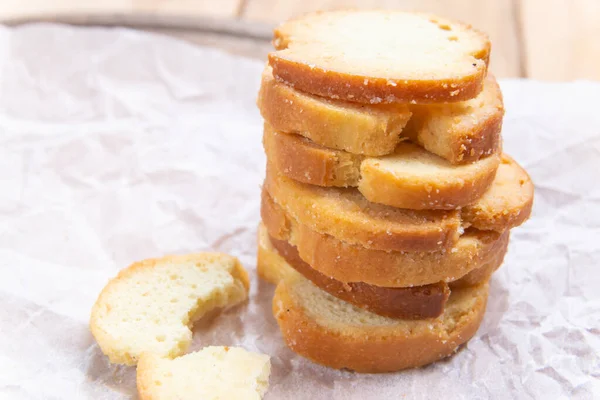 Crispy Bread Bruschette Cut Slices Top View — Stock Photo, Image