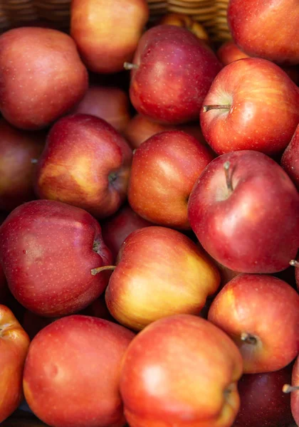 Red apples close-up. Natural food for good health. Fruit top view