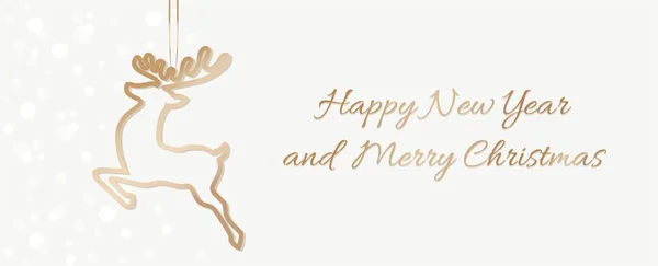 Mutlu yıllar ve mutlu noeller, altın rengi Noel geyiğiyle. Vektör illüstrasyonu.
