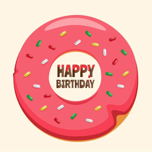 Donutlu renkli Mutlu Yıllar poster tasarımı. Tebrik kartı, doğum günü kutlaması için tasarım şablonu. Vektör illüstrasyonu. 
