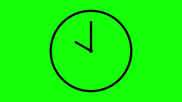 タイムポインタが後方に回転する時計のアニメーション タイムトラベル 24時間を数える 手を動かす時計 緑の画面とクロマキーの背景のモーショングラフィックス — ストック動画