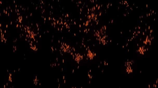 Glödande Flygande December Brinnande Askpartiklar Eldgnistor Isolerade Animering Flygande Kol — Stockvideo