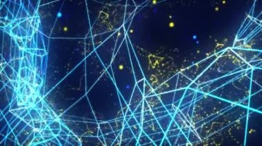 Noktaları ve çizgileri hareket ettiren soyut dijital bağlantı. İletişim teknolojisi dünya ağı. Veri işleme ve ağ bağlantılarının animasyonu. Arkaplan 4k