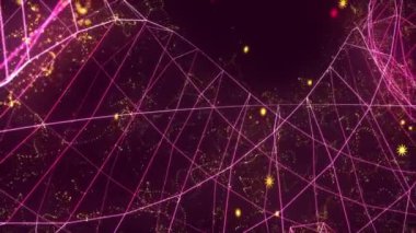 Noktaları ve çizgileri hareket ettiren soyut dijital bağlantı. İletişim teknolojisi dünya ağı. Veri işleme ve ağ bağlantılarının animasyonu. Arkaplan 4k