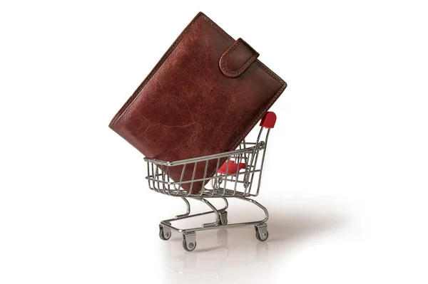 Time Shopping Supermarket Trolley Wallet White Background — 图库照片