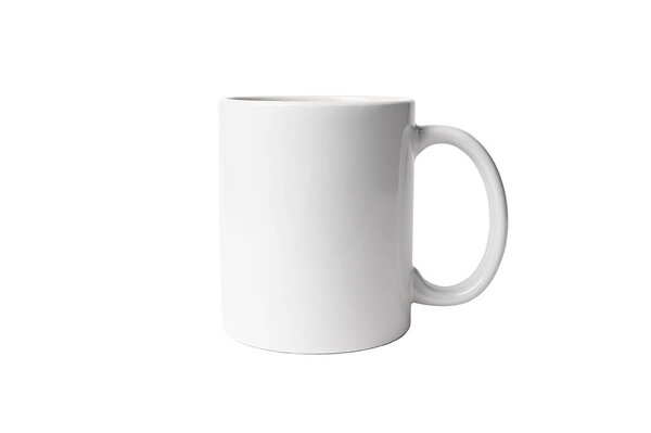 White mug on a white background. Mockup for design. Close-up.