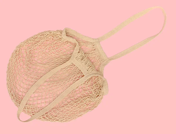 Επαναχρησιμοποιήσιμη Τσάντα Αγορών Ροζ Φόντο Χωρίς Πλαστικό Φυσικό Προϊόν Κοντινό — Φωτογραφία Αρχείου