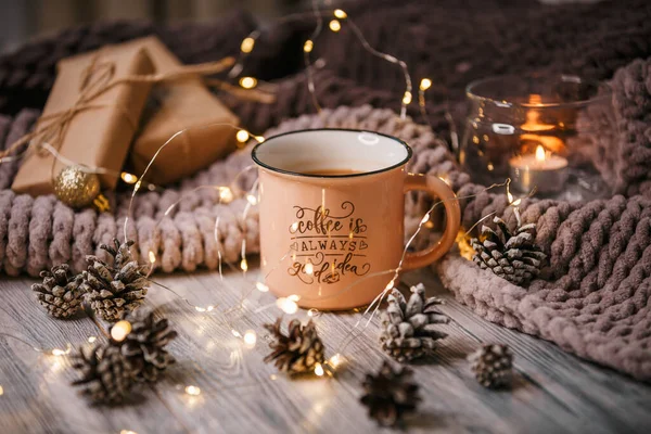 Новий Рік Різдвяний Фон Вершині Новорічні Подарунки Кава Їжа Ліцензійні Стокові Фото